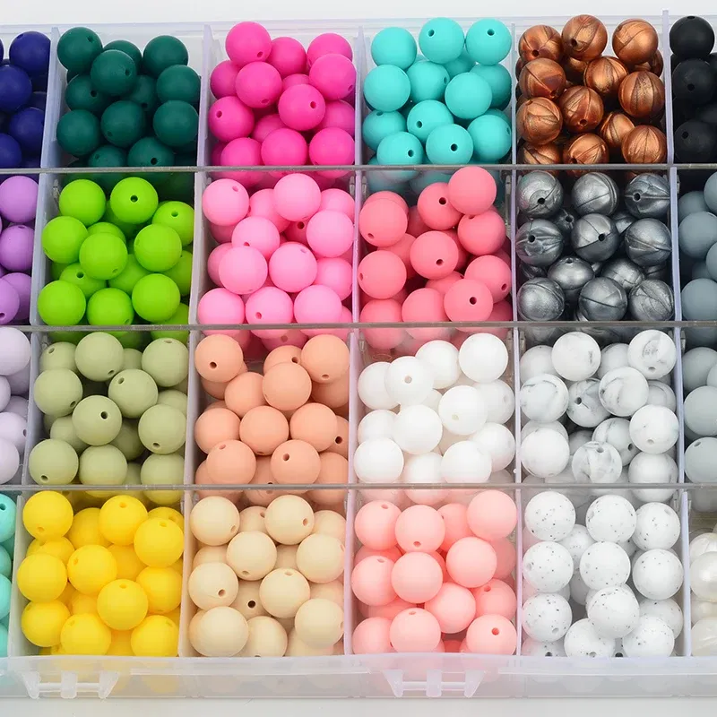 Color: WHITE - 500pcs Silicone Beads Food Grade Round 9mm 12mm 15mm 19mm 22mm Baby Teething Toys DIY Baby Pendant Necklace Silicone Teeth