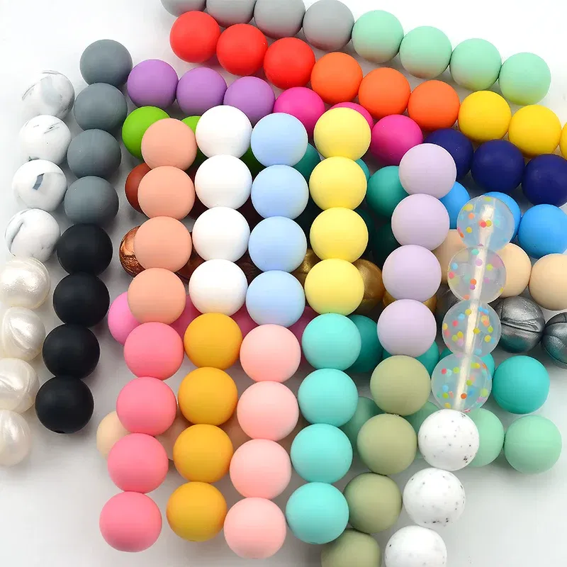 Color: WHITE - 500pcs Silicone Beads Food Grade Round 9mm 12mm 15mm 19mm 22mm Baby Teething Toys DIY Baby Pendant Necklace Silicone Teeth