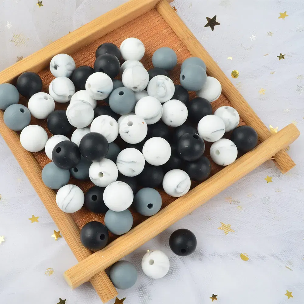 Color: WHITE - 500pcs Silicone Beads Food Grade Round 9mm 12mm 15mm 19mm 22mm Baby Teething Toys DIY Baby Pendant Necklace Silicone Teeth