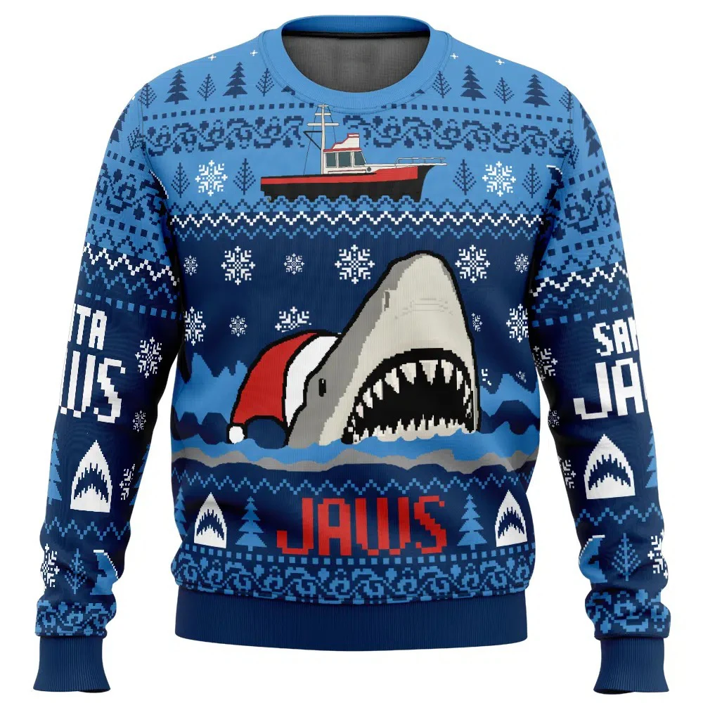 Color: Beige, Size: S - Santa Jaws Jaws Men's Crew Neck Ugly Christmas Sweatshirt Soft Comfy Stylish Relaxed-Fit Plus Size Long Sleeve Autumn Winter