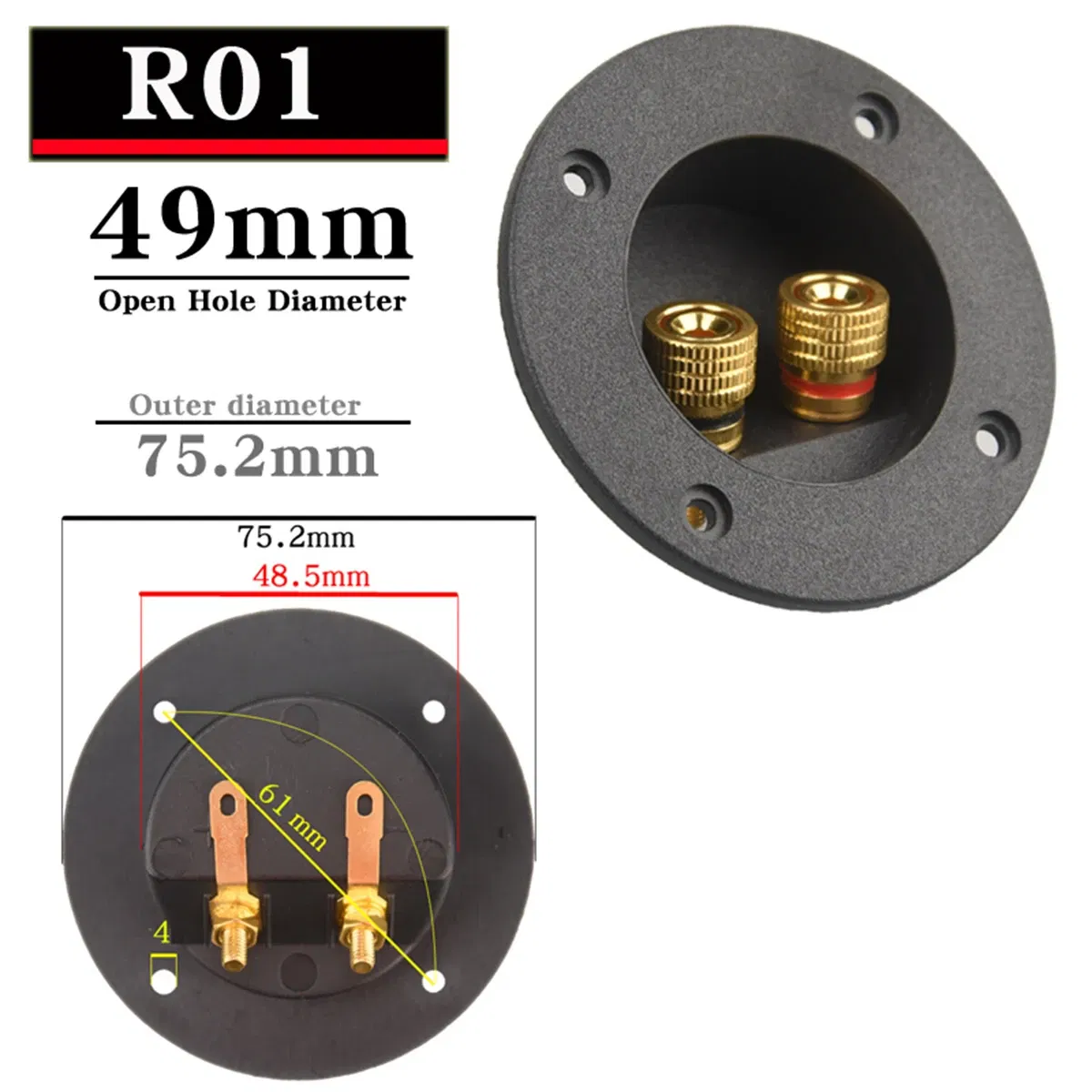 Color: Rose Red, Bundle: Bundle 3 - HIFIDIY LIVE Square circle (Install Hole 49-76) speaker junction Box  Terminal Shell 2 copper Binding Post Wire Cable Connector