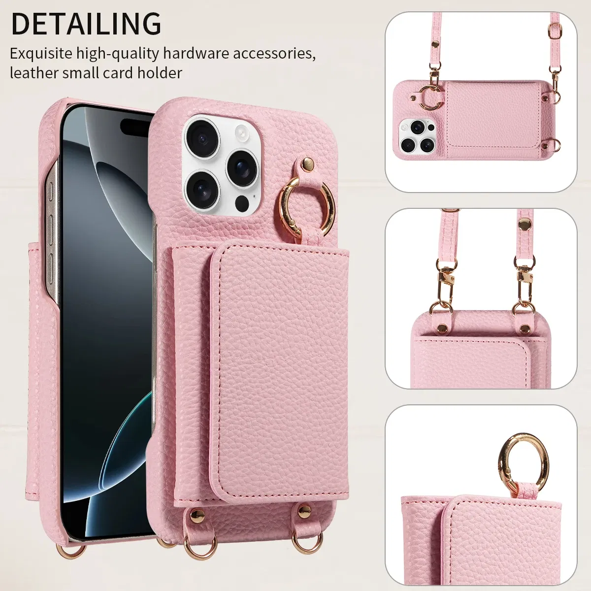 Color: Pink, Bundle: Case & Strap, Material: Artificial Leather, Compatibility by Model: iPhone 16 - For IPhone16 15 Pro Max 14 13 12 Series PU Leather Magsafe Magnetic Wireless Charging Shockproof Crossbody Wallet Phone Case