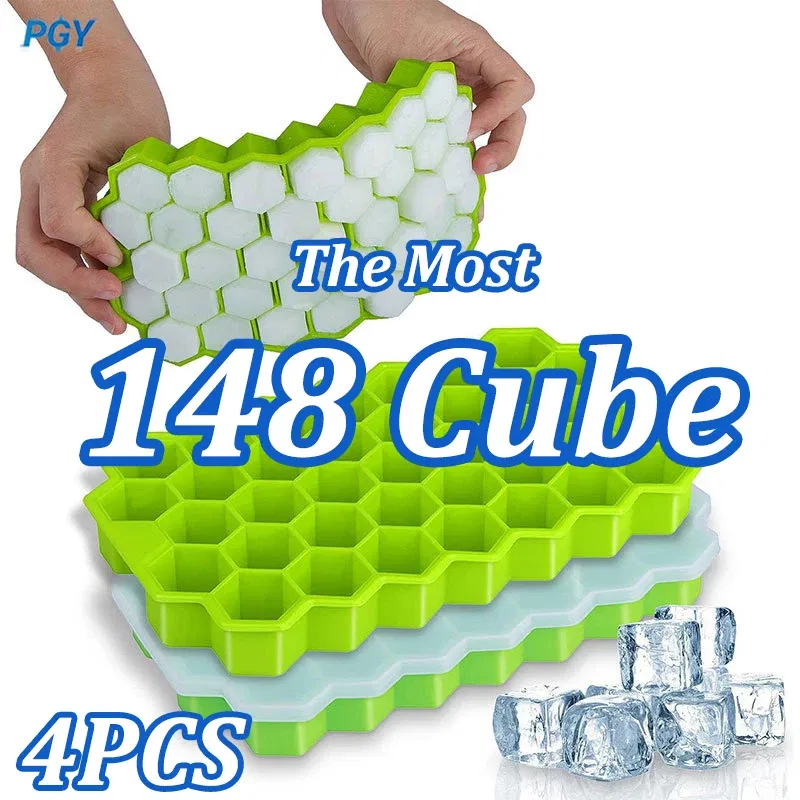 Color: green, Size: M - 4/2/1PCS Silicone Ice Cube Mold 148 Cube Large-capacity Ice Trays Food Grade Ice Maker BPA Free Reusable Ice Maker with Lids