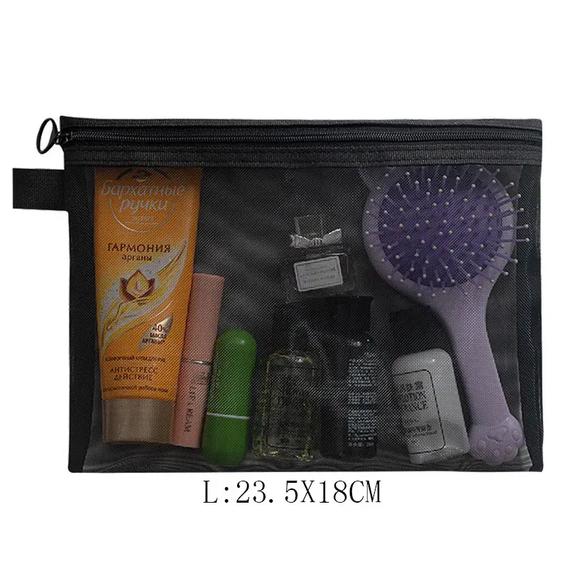 Color: Blue - Fashion Small Large Black Organizer Toiletry and Makeup Pouch Transparent Mesh Zipper Cosmetic Bag Women Necessary Organizer