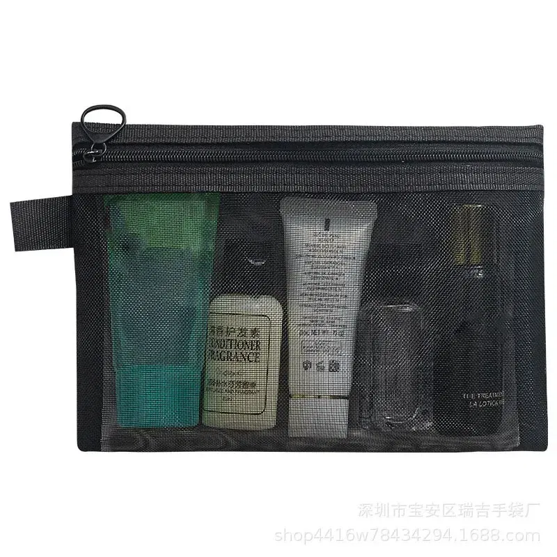 Color: Blue - Fashion Small Large Black Organizer Toiletry and Makeup Pouch Transparent Mesh Zipper Cosmetic Bag Women Necessary Organizer