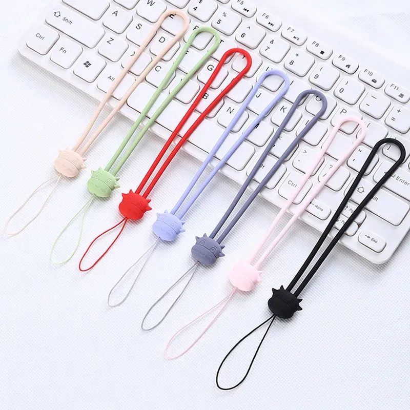 Color: Pink - Cartoon cow silicone lanyard liquid short wrist lanyard creative warm hand treasure U disk sling silicone mobile phone lanyard