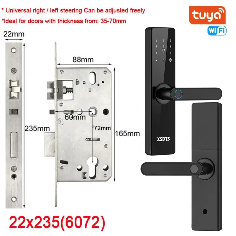 Color: Ice Blue, Ships From: CHINA - New! Tuya Wifi Electronic Smart Door Lock With Biometric Fingerprint / Smart Card / Password / Key Unlock/ USB Emergency Charge