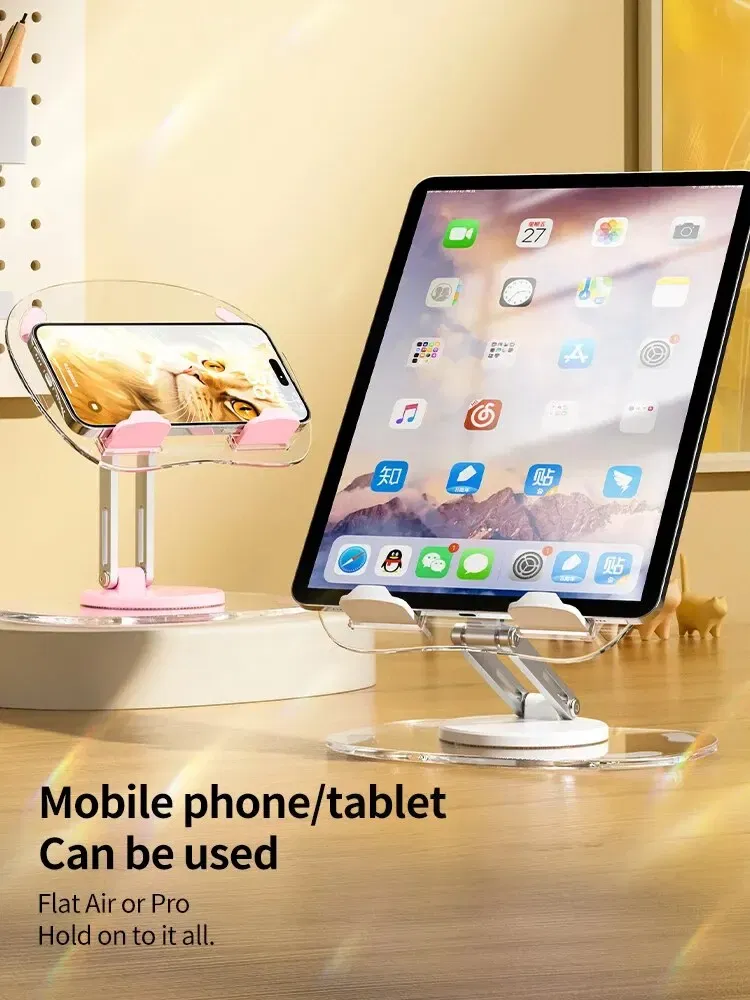 Color: Pink - 360?° Rotating Mobile Phone Stand Multi-Functional Flat Support Stand Retractable Mobile Phone Stand Desktop