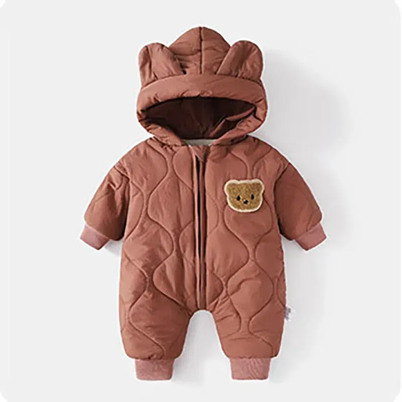 Color: Tomato, Ships From: CHINA, Kid Size: 9M - ?»? Winter Baby Outwear Clothing Fur Lining Warm Toddler Girl's Boy's Rompers Cartoon Bear Infant Jumpsuit