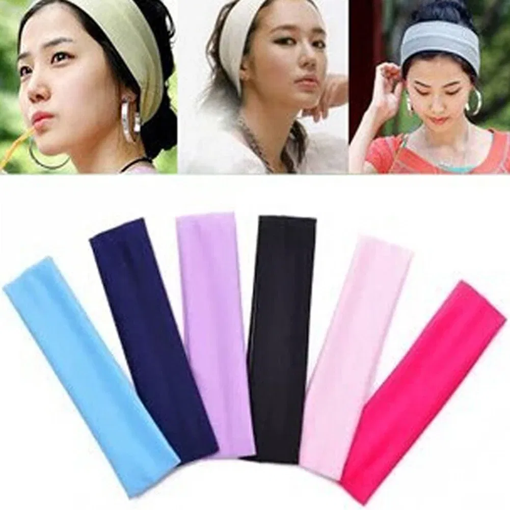 Color: champagne - Fashion Sports Headbands For Women Solid Elastic Hair Bands Running Fitness Yoga Hair Bands Stretch Makeup Hair Accessories Hot