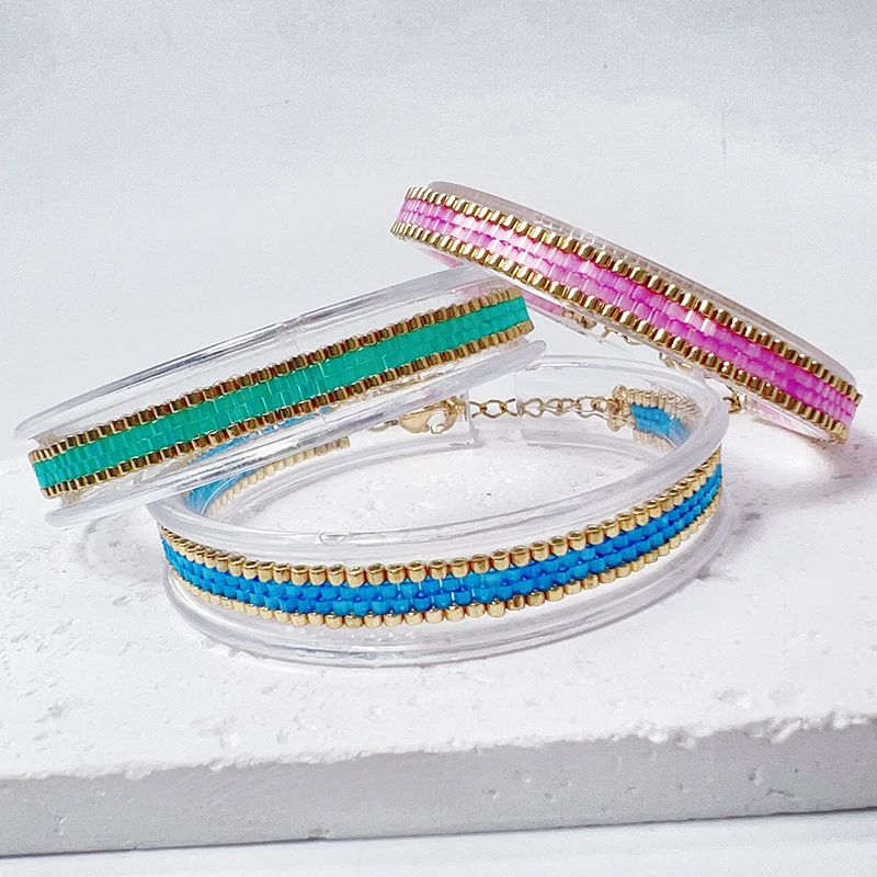Metal Color: Hot Stamping, Length: 16cm - BLUESTAR Bohemia Multilayer Weave Bracelets For Women Miyuki Beads Adjustable Stainless Steel Chain Bracelet Charm Jewelry Gift