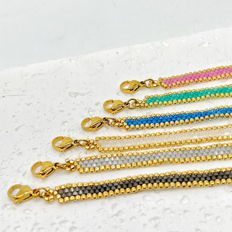 Metal Color: Hot Stamping, Length: 16cm - BLUESTAR Bohemia Multilayer Weave Bracelets For Women Miyuki Beads Adjustable Stainless Steel Chain Bracelet Charm Jewelry Gift
