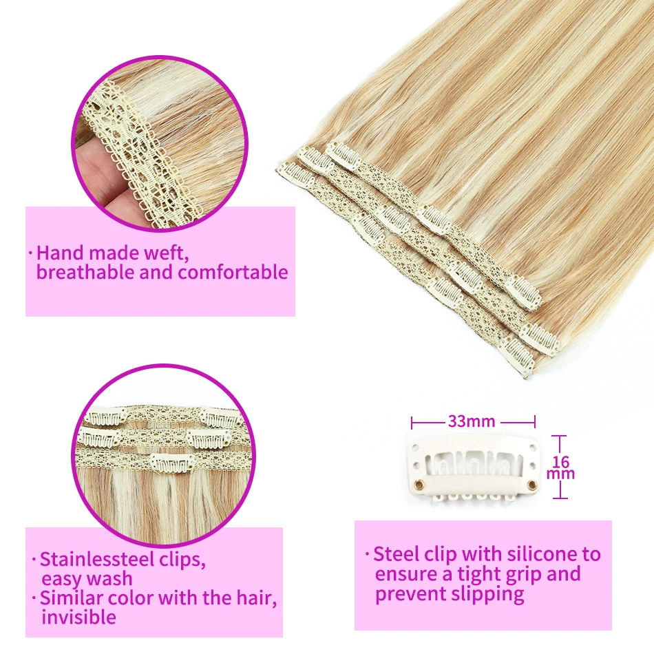 Color: P16/24, Length: 12 inches - SOVO Clip In Hair Extensions Human Hair 3 Pieces Bone Straight Clip Ins Hair Extension 60-90G Real Natural European Hair 12-26"