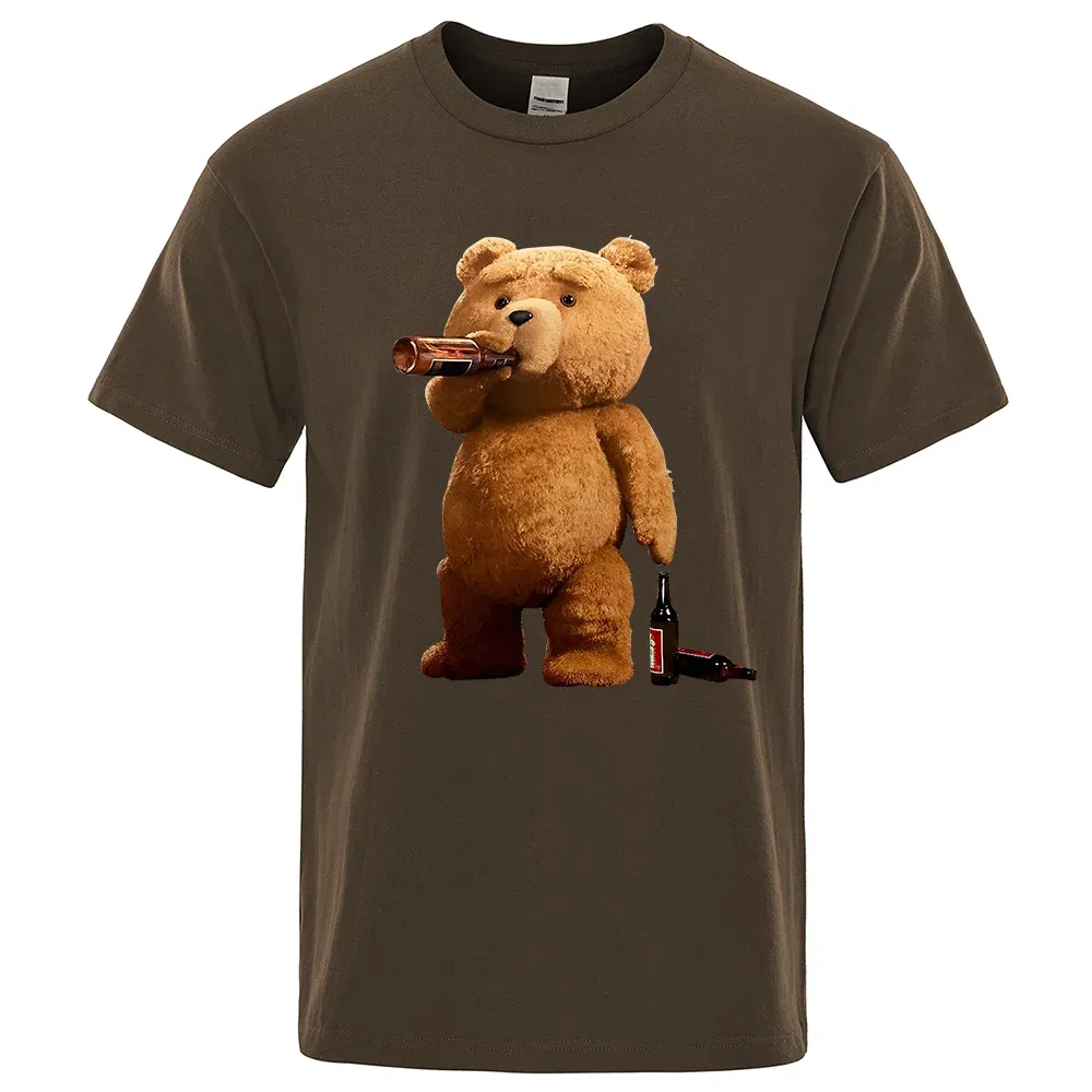 Color: Brown, Size: XXXL - Lovely Ted Bear Drink Beer Poster Funny Printed T-Shirt Men Fashion Casual Short Sleeves Loose Oversize Tee Street Hip Hop Tops
