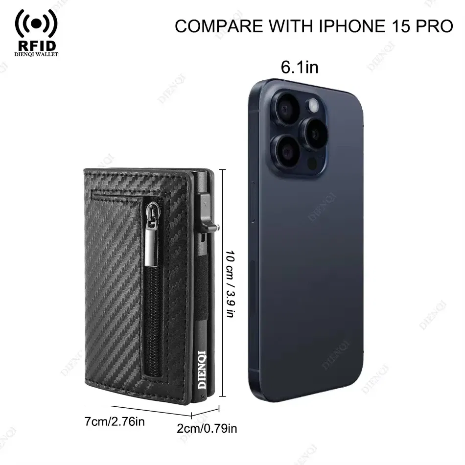 Color: Blue - RFID Blocker Minimalistic Men Wallet Business Credit Card Holder Carbon Fiber Leather Wallets Small Male Purse Cardholder Case