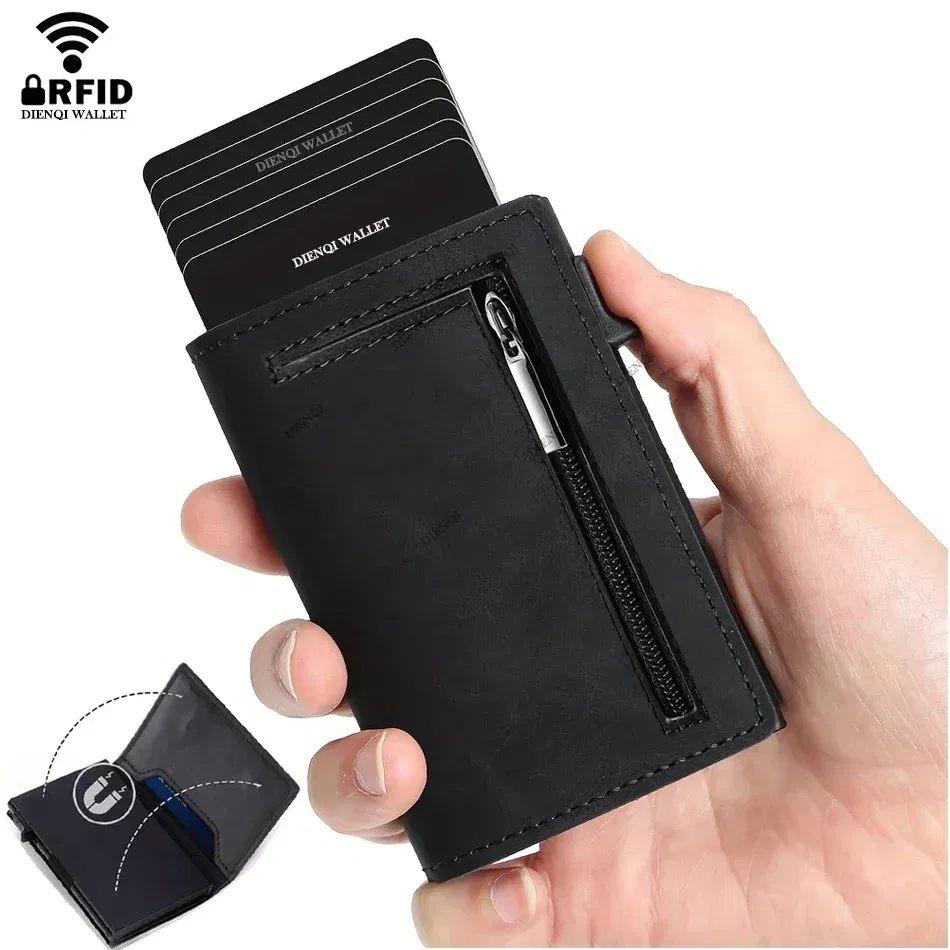 Color: Blue - RFID Blocker Minimalistic Men Wallet Business Credit Card Holder Carbon Fiber Leather Wallets Small Male Purse Cardholder Case