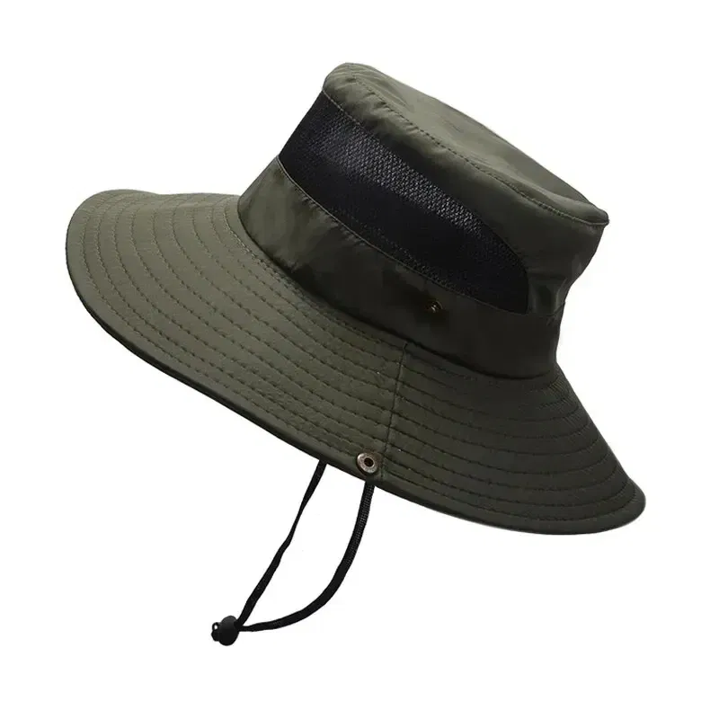 Color: army green, Size: One Size - 100% Polyester New Summer Breathable Fisherman Hat Outdoor Mountaineering Hat Big Eaf Sunshade Hat Benni Hat