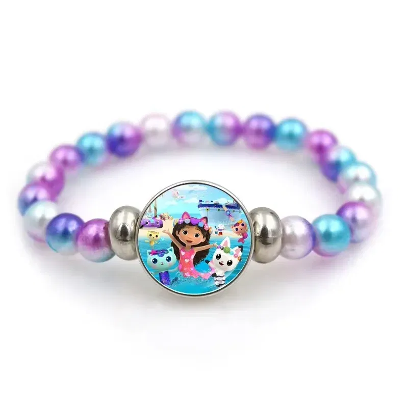 Color: Gold, Size: 12" - Gabby Dollhouse Bracelet Fashion Beaded Wristband Cartoon Anime Jewelry Accessories Kids Girls Boys Birthday Baby Shower Gift