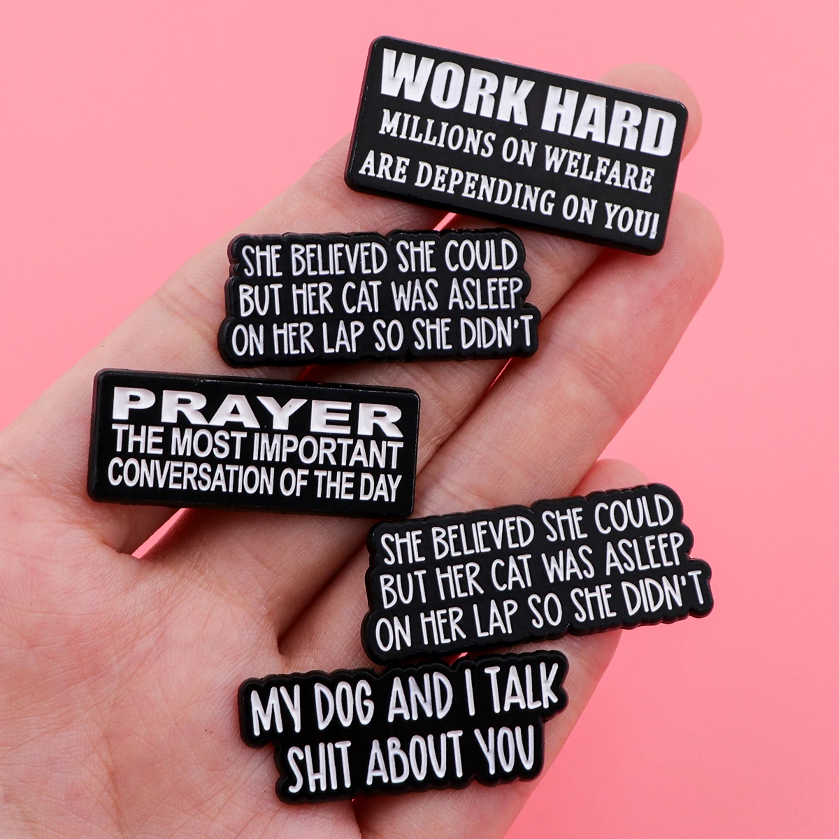 Metal color: Light Yellow Color - Funny Quotes Enamel Pin Black Brooch Pines Lapel Pins Letters Badge on Backpack Clothing Accessories Fashion Jewelry Gifts