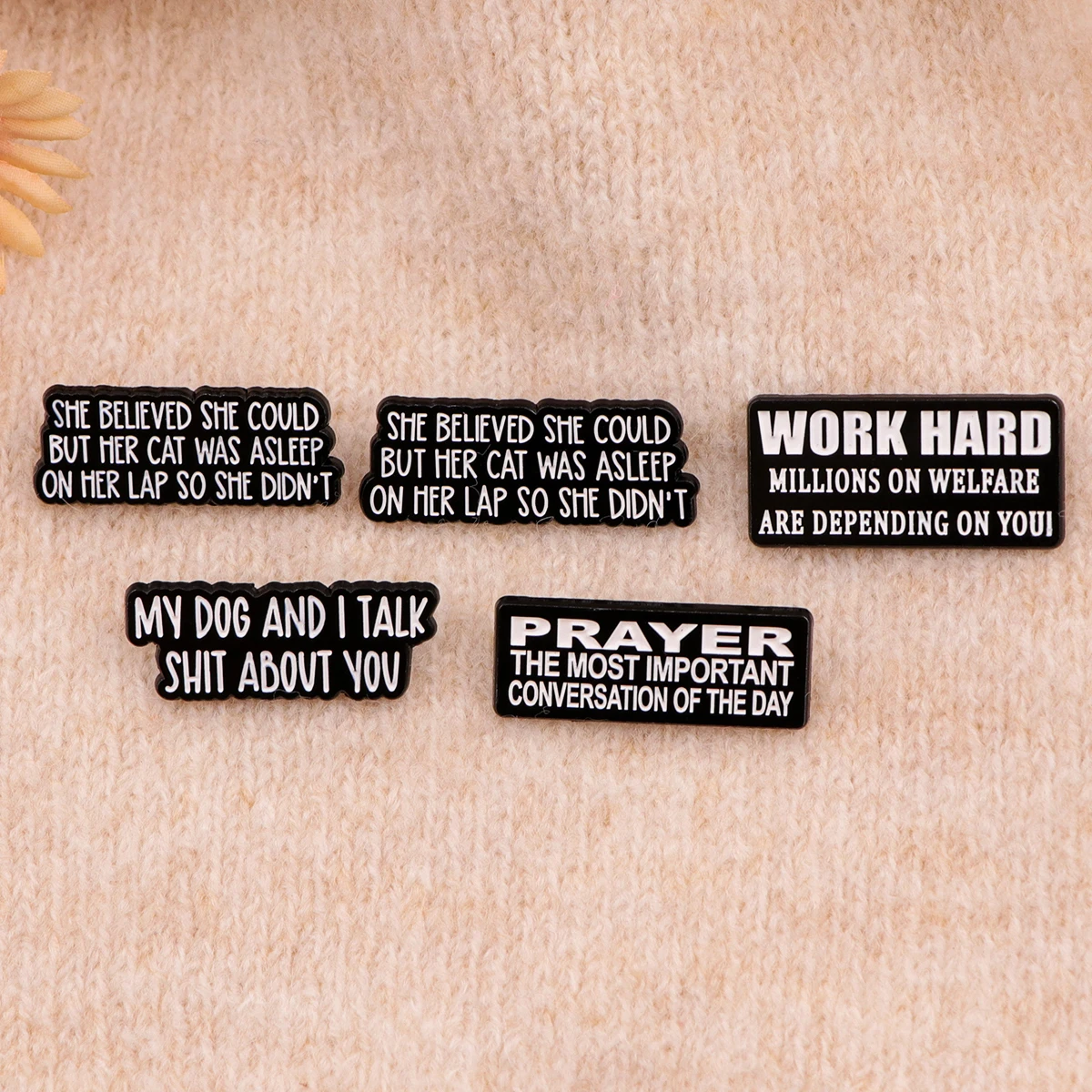 Metal color: Light Yellow Color - Funny Quotes Enamel Pin Black Brooch Pines Lapel Pins Letters Badge on Backpack Clothing Accessories Fashion Jewelry Gifts