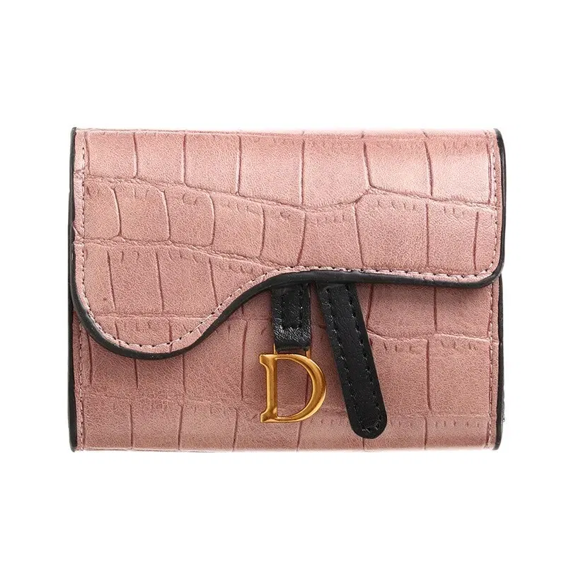 Color: Pink - Women Luxury Card Holder Short Walet MiniPU Letter Wallet Multi Card Card Holder SmalMulti Functiona Clutch Bag