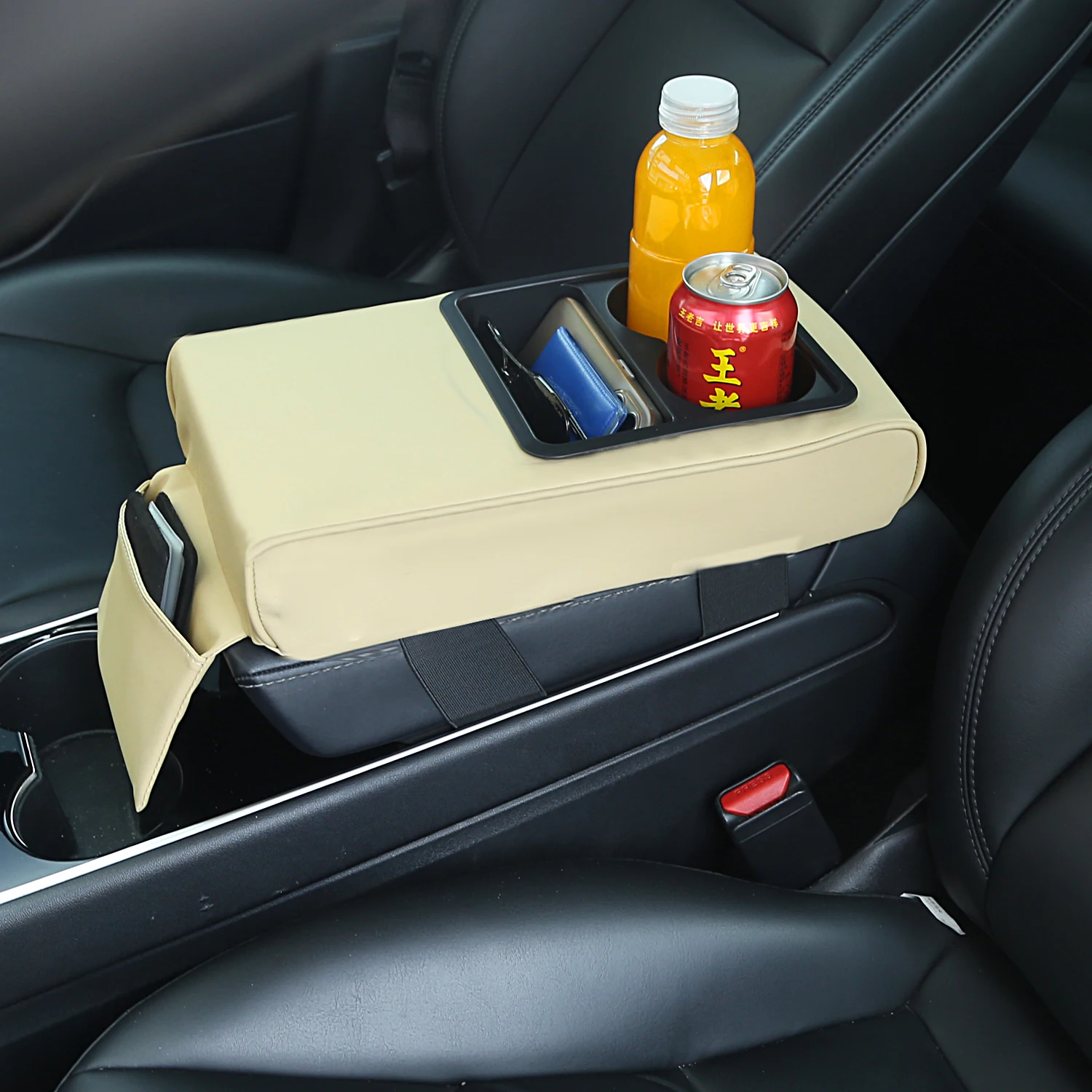 Color Name: PURPLE, Ships From: CHINA - Car Armrest Cushion With Cup Holder Universal Storage Support Central Armrest With Elbow Pocket Cotton Memory Wear-Resistant