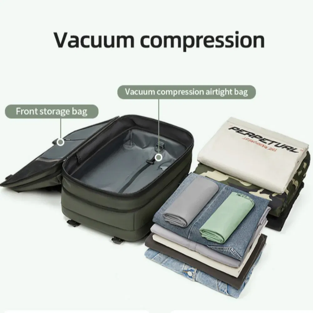 Color: Ivory - Vacpack Vacuum Compression Backpack Airback with Pump Men Waterproof Expandable Carry On Travel Backpack 17 inch Laptop Backpack