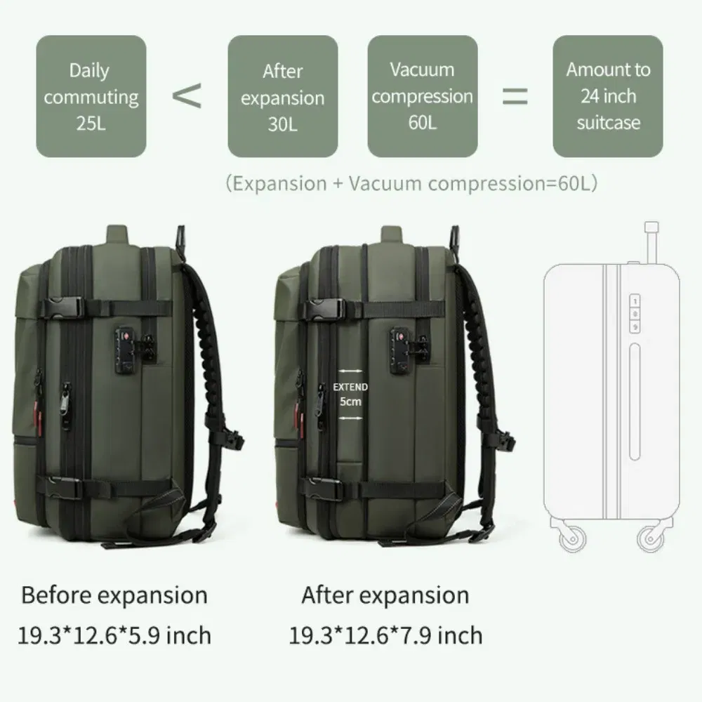 Color: Ivory - Vacpack Vacuum Compression Backpack Airback with Pump Men Waterproof Expandable Carry On Travel Backpack 17 inch Laptop Backpack
