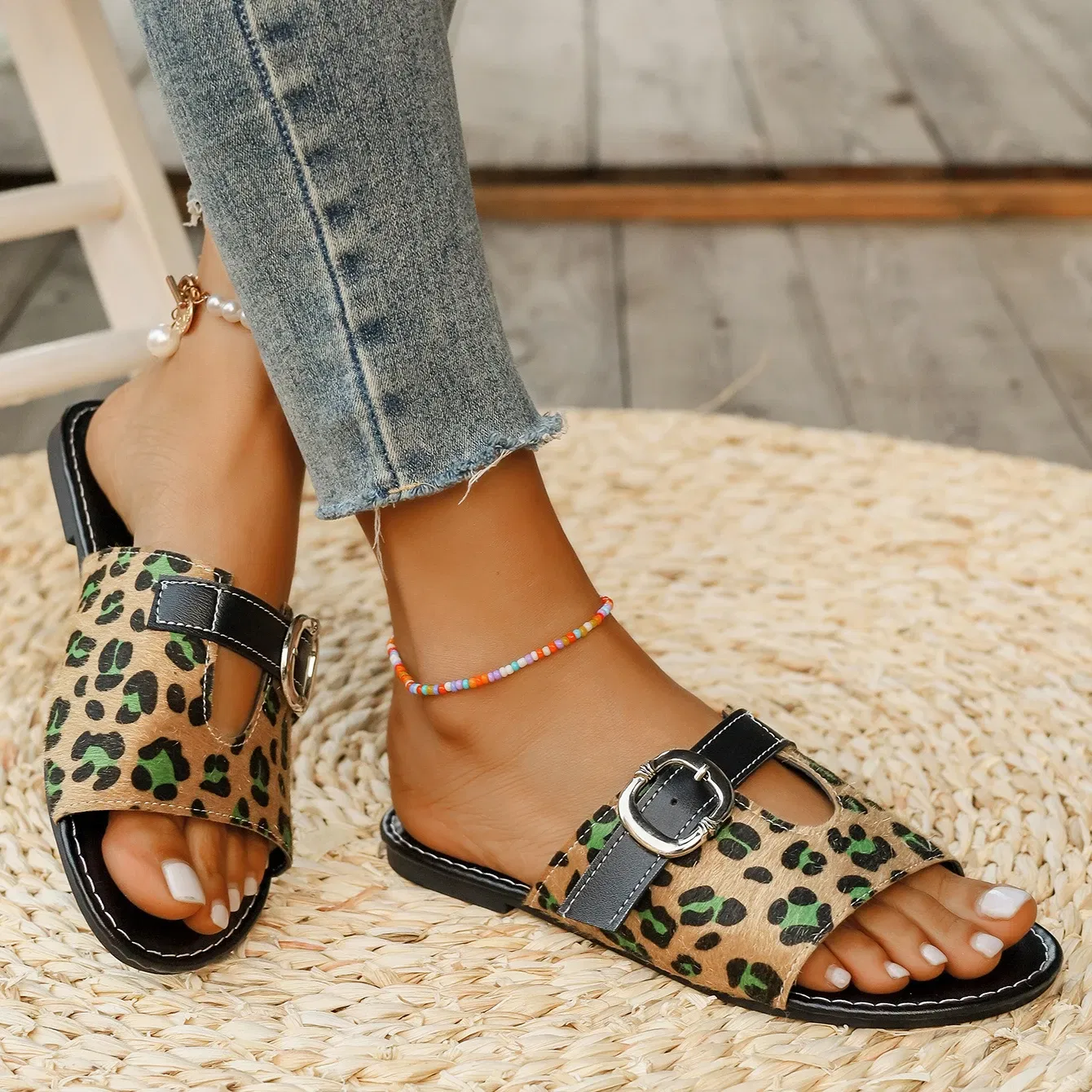 Color: multi, Shoe Size: 36 - Sandals Women Slippers 2024 Summer British Style Flat Slippers Slides Women Roman Buckle Casual Beach Slippers Trafza Womens