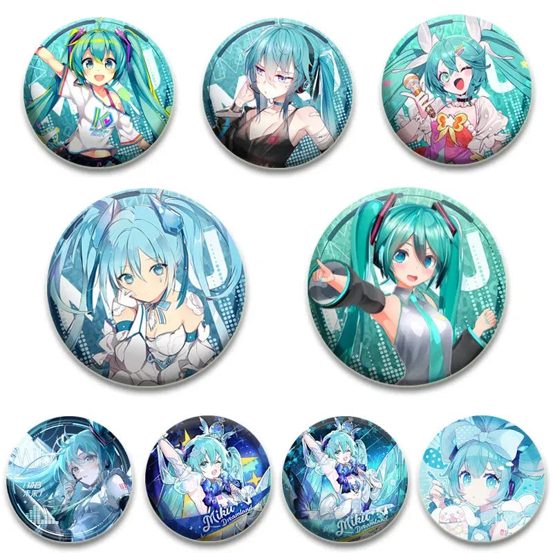 Color: light yellow, Size: S - 58/44/32mm Miku Anime Round Pins Cartoon Badges Cosplay Handmade Tinplate Brooch on Backpack Clothes Chest Ornament Gifts