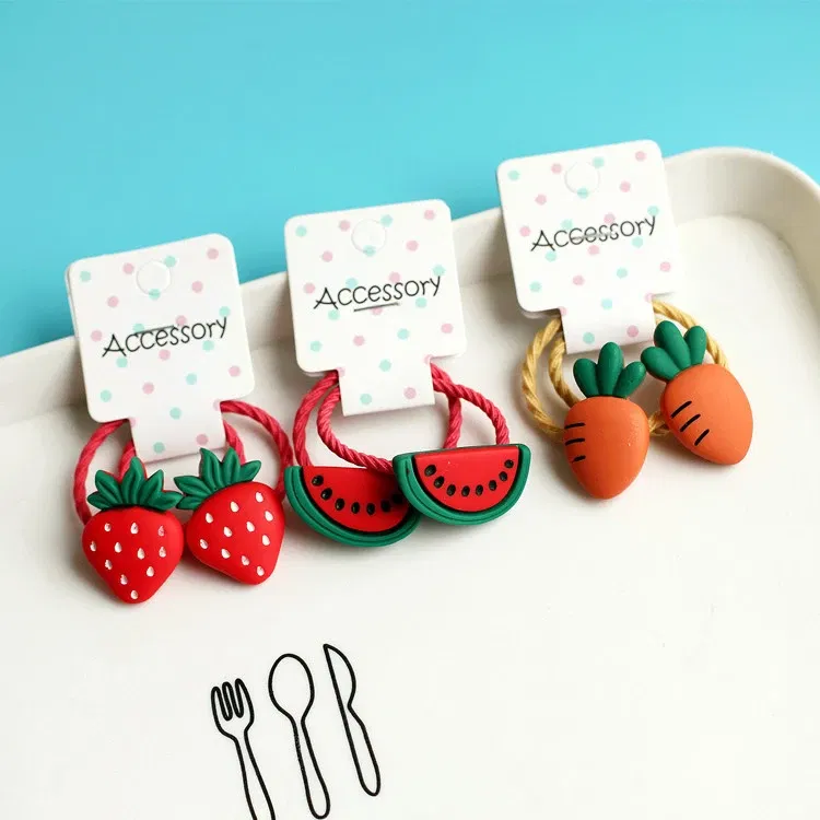 Color: Coffee - 2PCS New Cartoon Cute Cherry Radish Princess Headwear Kids Elastic Hair Bands Children Ropes Girls Accessories Baby Headdress