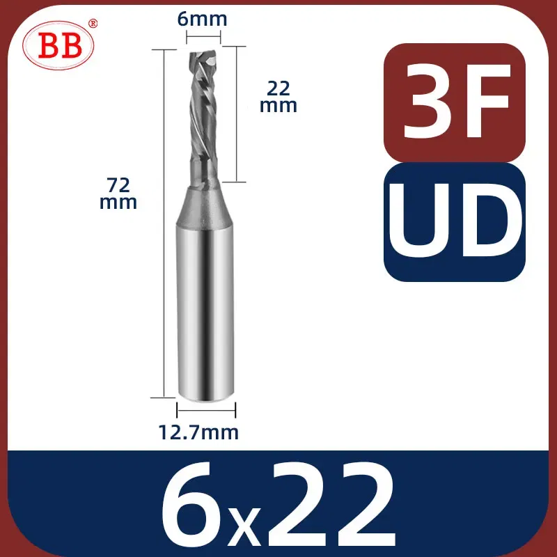 Cutting Edge Length: 29mm, Dimensions: 3.175*1*3 - BB Straight Slot Milling Cutter CNC Wood Engraving Machine Mill Rough Shape TCT Coated Edge D 6mm 8mm 2T 3T 4F Shank 1/2 12.7mm