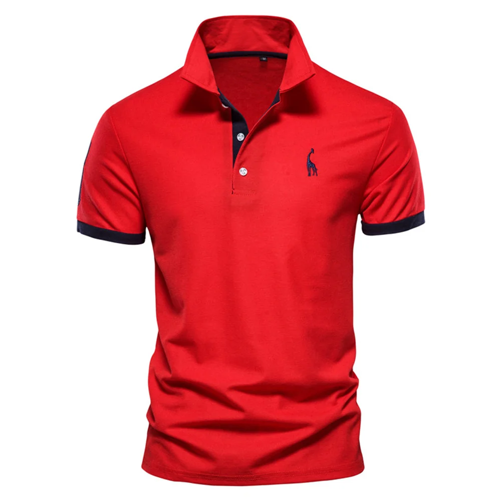 Color: Red, Size: L - Dropshipping Polo Giraffe Shirt Men Quality Embroidery Summer Short Sleeve Polo Casual Business Social Mens Polos BR Size