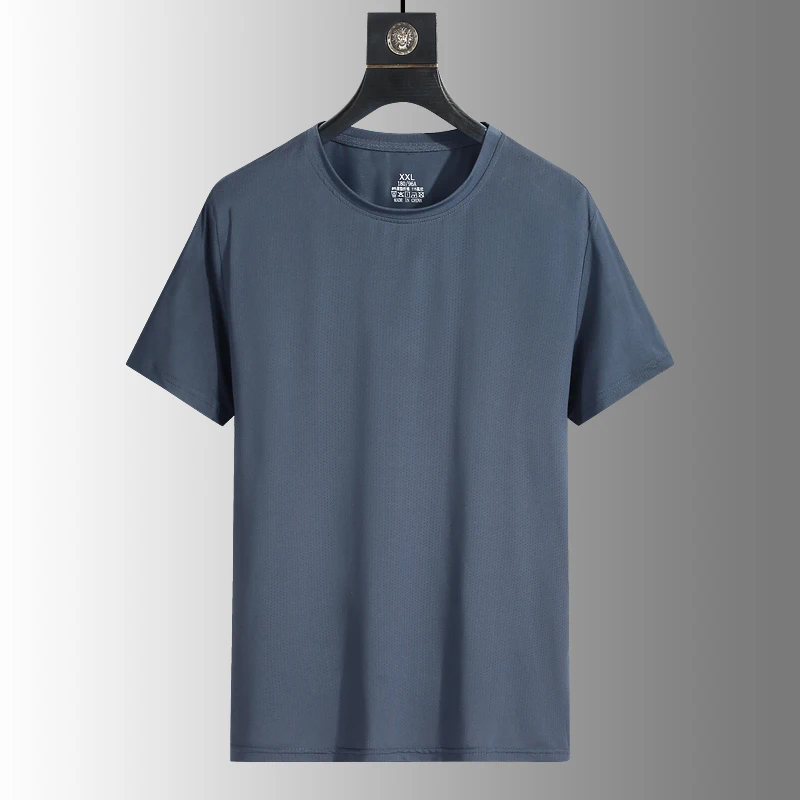 Color: Pink, Size: M - Men's Silk Ice Round Collar T-shirt, Simple Running Fitness Suit, Breathable Thin T-shirt, Quick Dry T-shirt, Summer