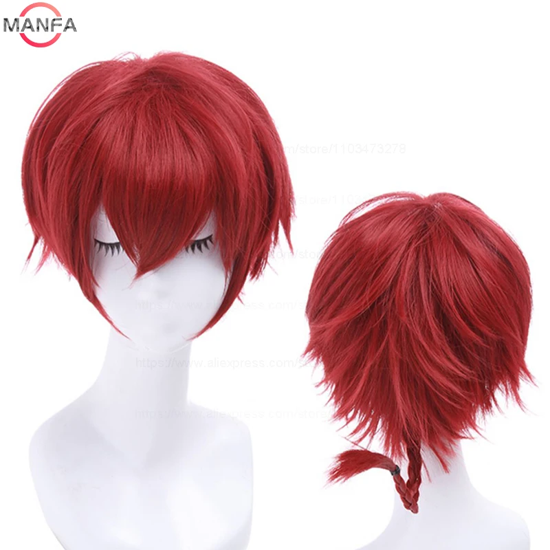 Color: Red - High Quality New Anime Ranma 1/2 Ranma Cosplay Wig Ranma Black Rose Red Braided Halloween Party Role Play Wigs + Wig Cap