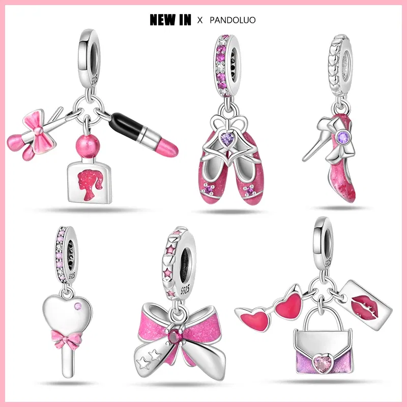 Color: AGATE - 2024 New Fashion 925 Sterling Silver Crystal Slippers Barbie Series Charm Beads Suitable for Pandora Original Bracelet DIY Gift