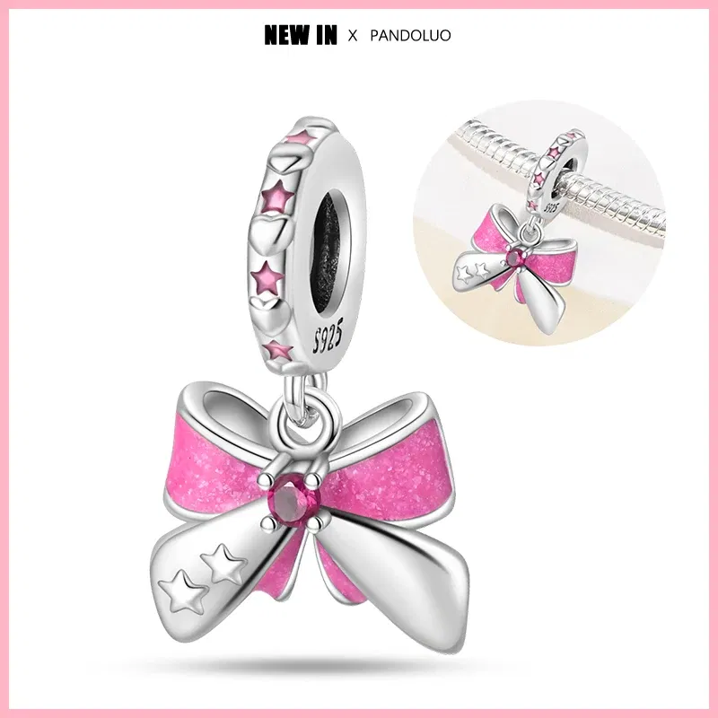 Color: AGATE - 2024 New Fashion 925 Sterling Silver Crystal Slippers Barbie Series Charm Beads Suitable for Pandora Original Bracelet DIY Gift