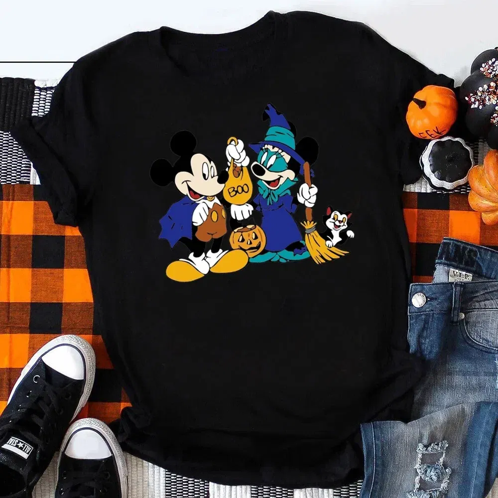 Color: Pink, Kid Size: 2T - Funny Mickey Minnie Mummy Print Disney Children Cotton T Shirts Trick Treat Fashion Halloween Cute Kid Clothes Girls Streetwear