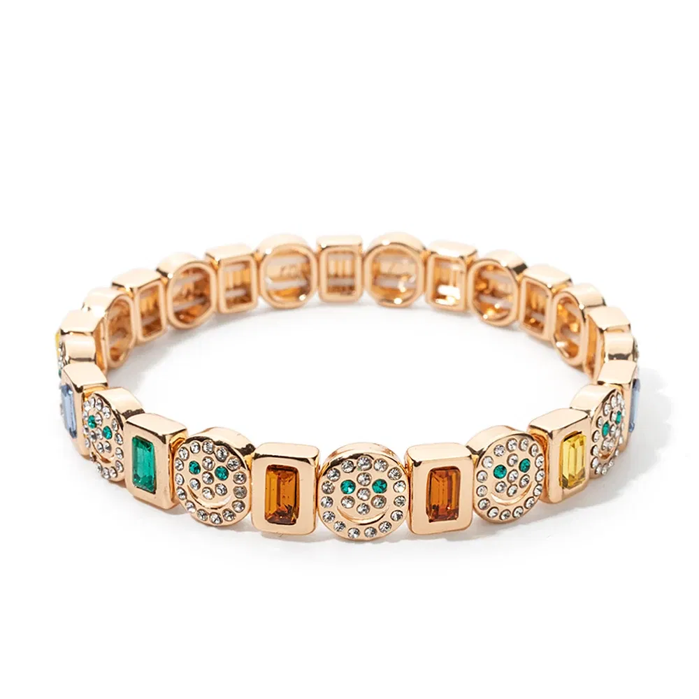 Metal Color: Rhodium Plated, Ships From: CHINA, Diameter: 50-52mm - 2024 New Rhinestone Happy Bangle For Women Diamond Hand Accessory