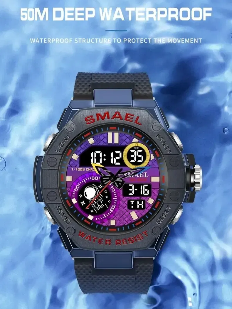 Color: Blue - Sports Watch Men Waterproof Watches SMAEL Fashion Brand Digital Quartz Clock Stopwatch 8068 Military Army Quartz Wristwatches