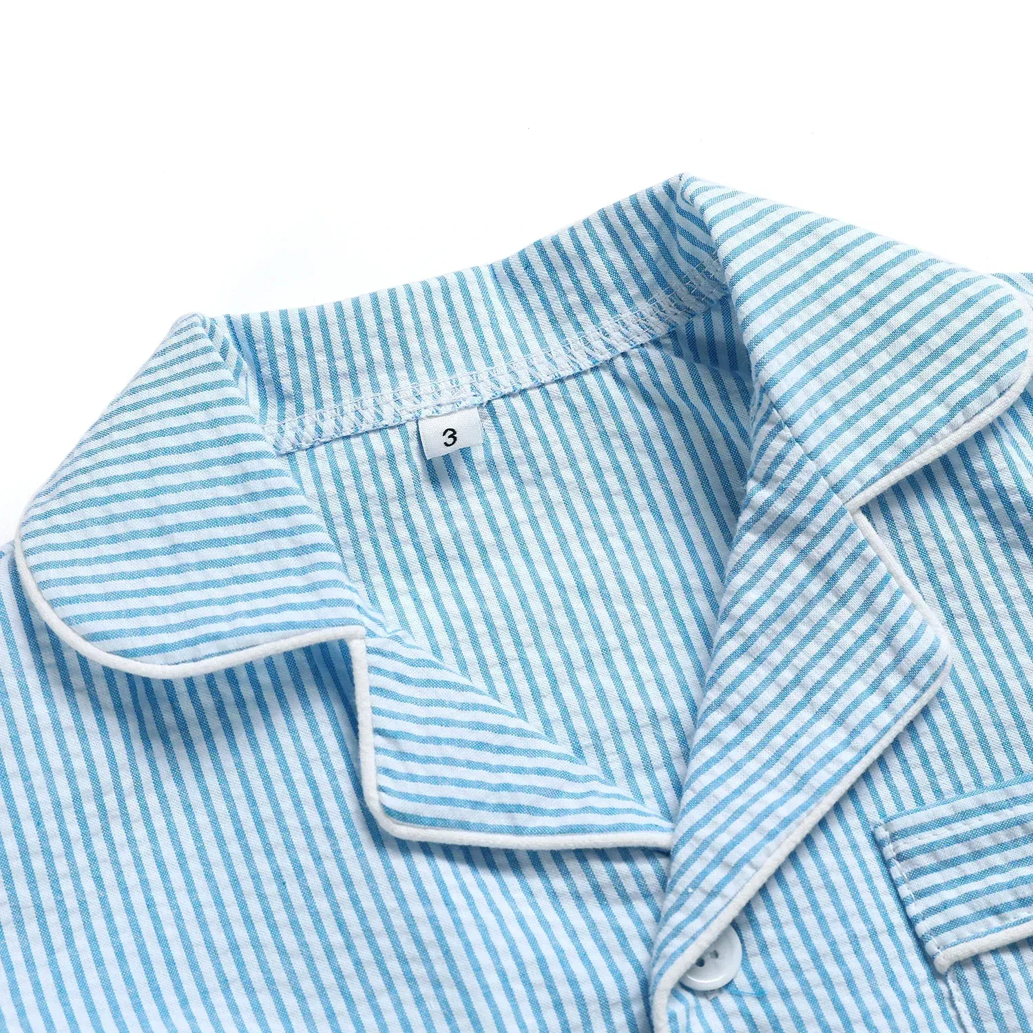 Color: SKY BLUE, Ships From: CHINA, Kid Size: 2T - Ruffkids 100% Cotton Summer Kids Pajamas Sleepwear Seersucker Striped Matching Pjs Boys Clothes Loungewear Girls Pyjamas Set