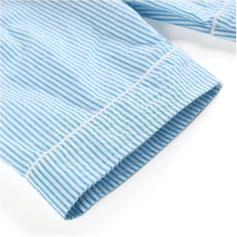 Color: SKY BLUE, Ships From: CHINA, Kid Size: 2T - Ruffkids 100% Cotton Summer Kids Pajamas Sleepwear Seersucker Striped Matching Pjs Boys Clothes Loungewear Girls Pyjamas Set