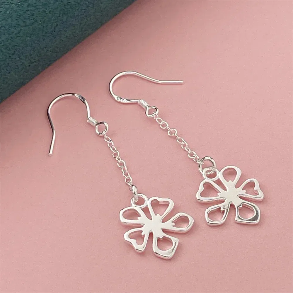 Gem Color: Pink - 925 Silver Heart Shape Earrings Women Exquisite Student Jewelry Accessories