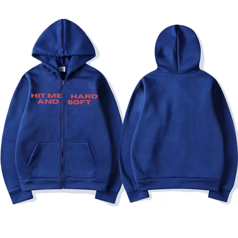Color: WHITE, Size: XXXL - Hit Me Hard and Soft 2025 Tour Zipper Hoodies Fans Gift Men Women Clothing Pullovers Fashion Hip Hop Zip Up Sweatshirts Jackets