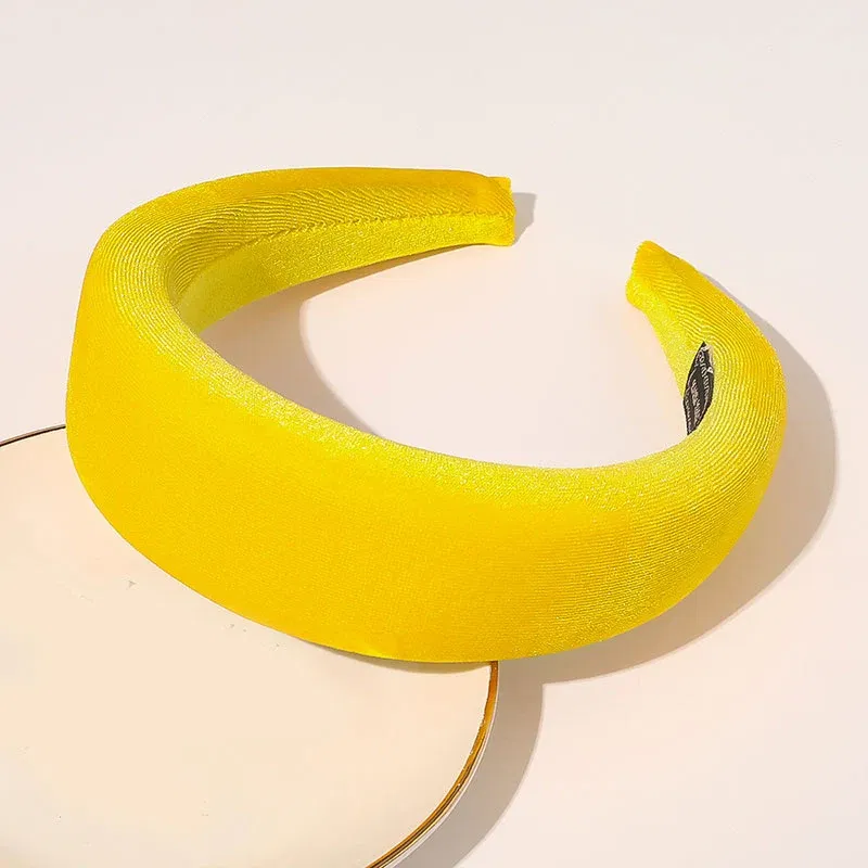 Color: Yellow - 2020 New Padded Headbands for Women Wide Bezel Hairbands Thick Velvet Hair Hoop Girls Sponge Non-slip Hairband Hair Accessories