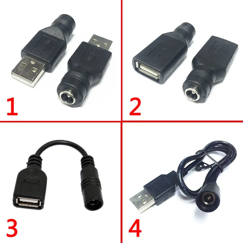 Color: Red - Usb Male to Female 5.5*2.1mm DC Power Adapter 12v DC Plug 3.5*1.35mm Female Converter For Charger Extension