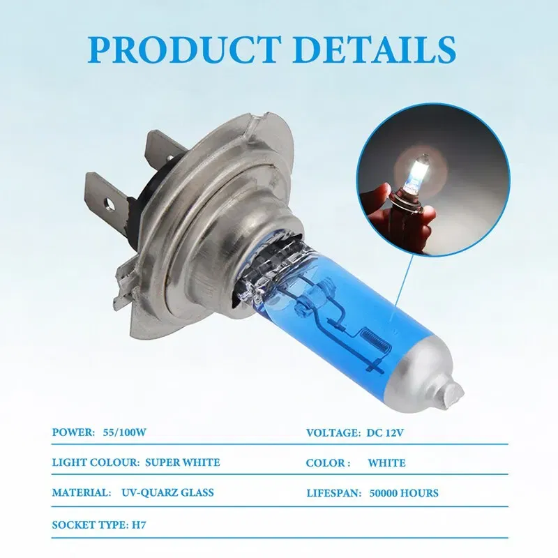 Emitting Color: changeable - 2pcs H7 LED Bulbs 55W 100W Halogen Bulbs Super Bright White Fog Lights 12V White Auto Bulb Headlights Lamp