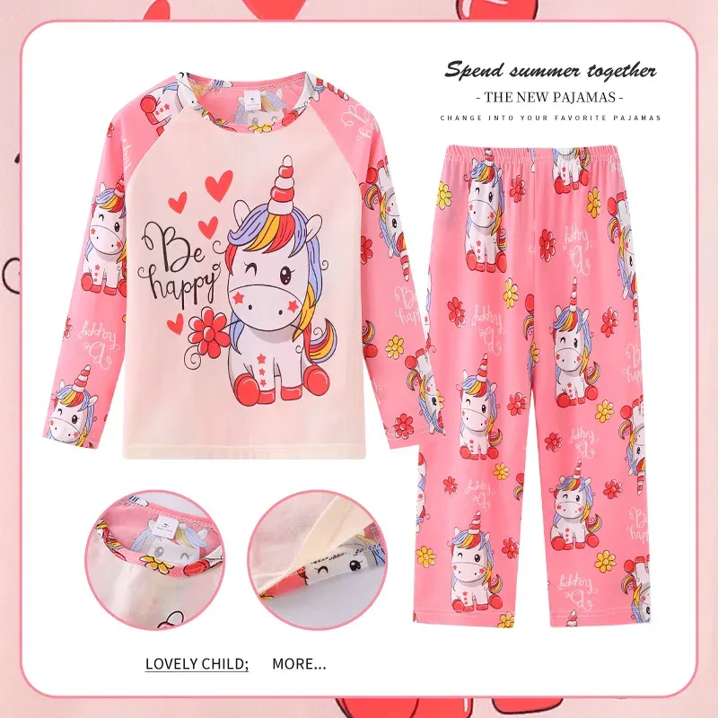 Color: green, Kid Size: 8T - 2pcs/set New Children Pyjamas Minnie Elsa Duck Cartoon Girls Sets Kid Home Wear boys and girls Travel Casual Sleepwear Suit