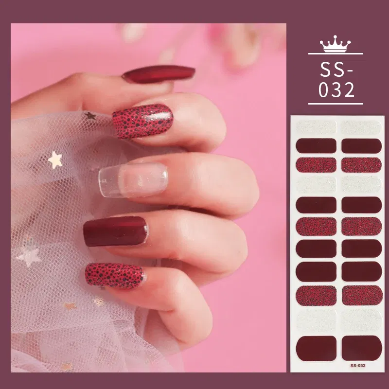 Color: light yellow - 22 Tips Blue and White Shiny Speckles Nail Art Sticker Full Cover Nail Stickers Last Update Nail Wraps Lot Sticker for Nails