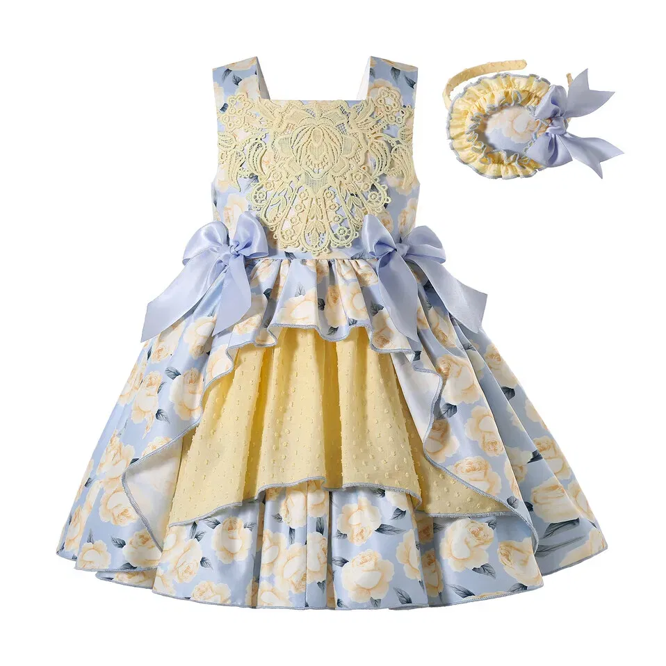 Color: Yellow, Kid Size: 3T - Pettigirl Mother Kids Baby Girls Summer Autumn Flower Bridesmaid Dresses for Children Princess Party Wedding Clothes 2368101214Y